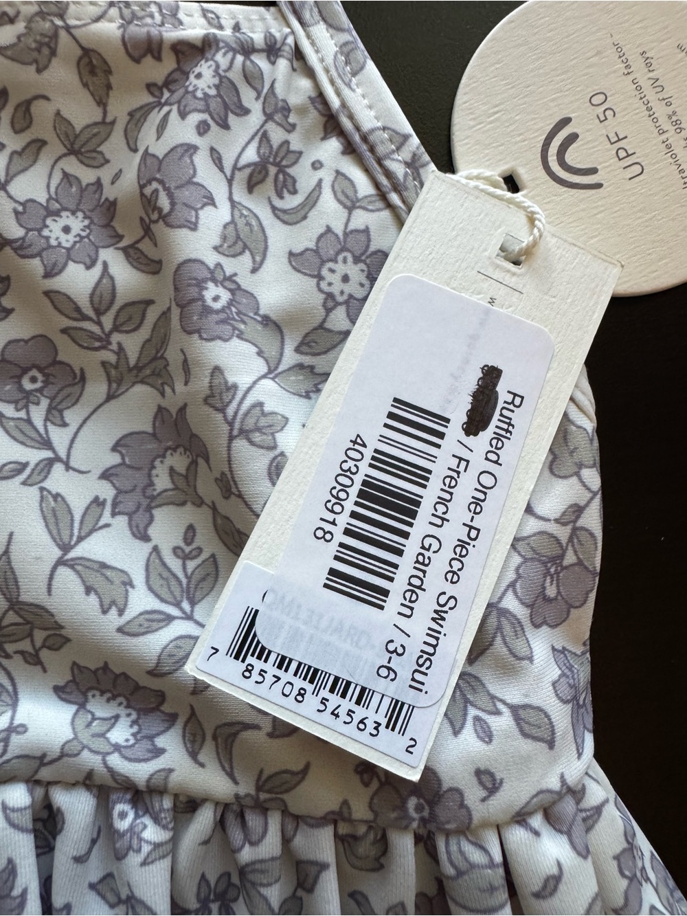 NWT Quincy Mae Ruffled One-Piece Swimsuit, French Garden print, 3-6M - Picture 3 of 5